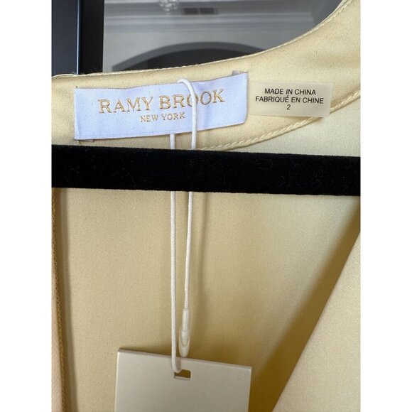 NWT Ramy Brook Tanya V-Neck‎ Satin Long Sleeve Mini Dress Daffodil Yellow Size 2 - Picture 6 of 13